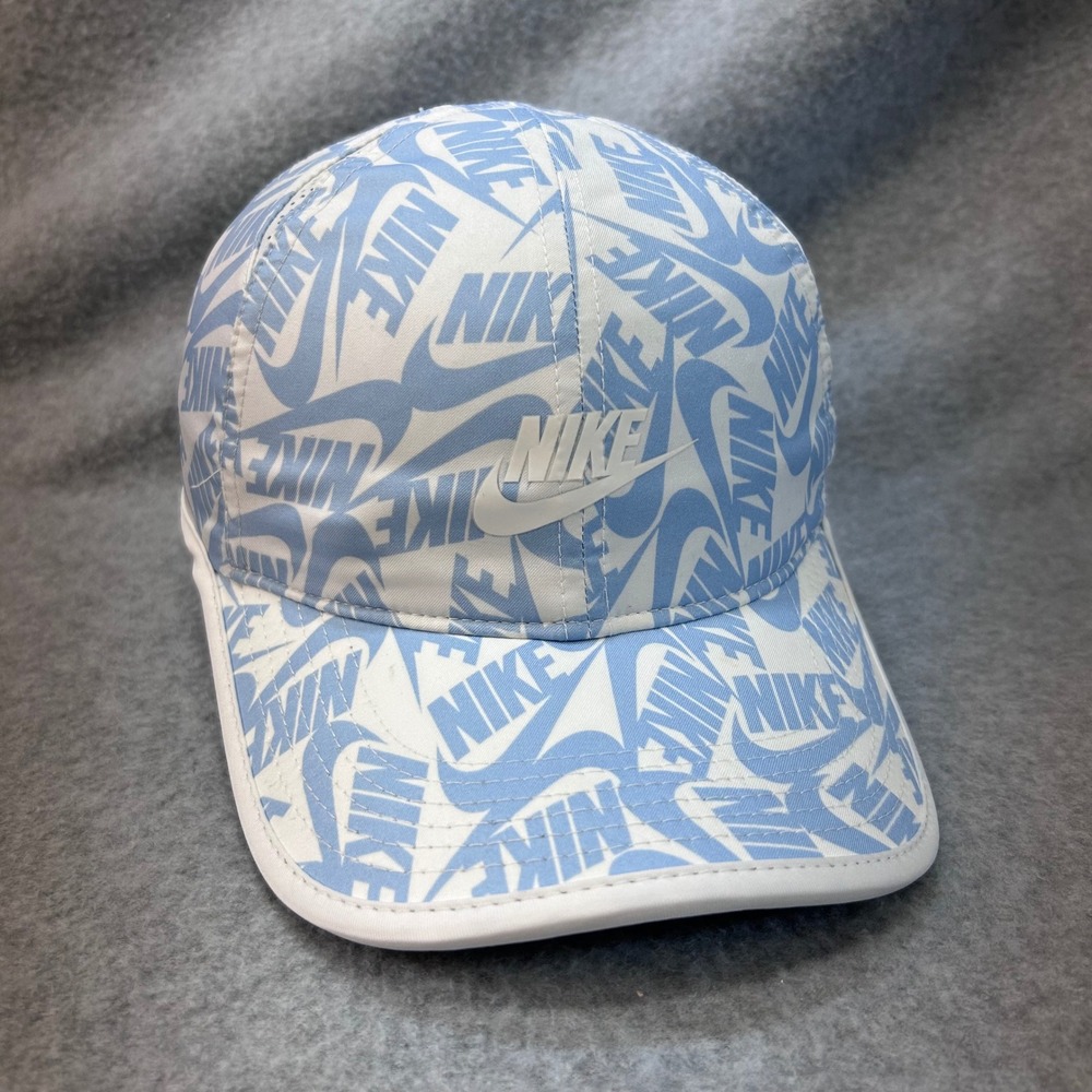 Nike All Over Logo Print Unisex Blue Featherlight Dri-FIT Adjustable Hat OSFA